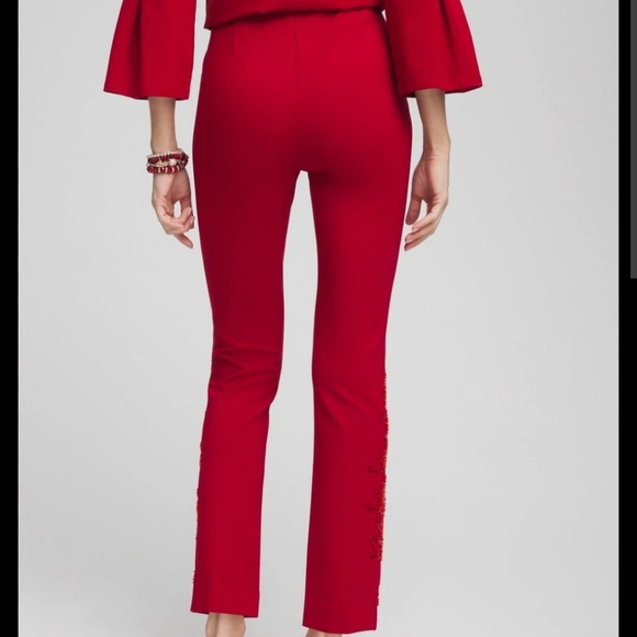 Chico's Sequined Juliet Embellished Ankle Pants Cranberry Red Allure Sz:12 - Picture 15 of 16